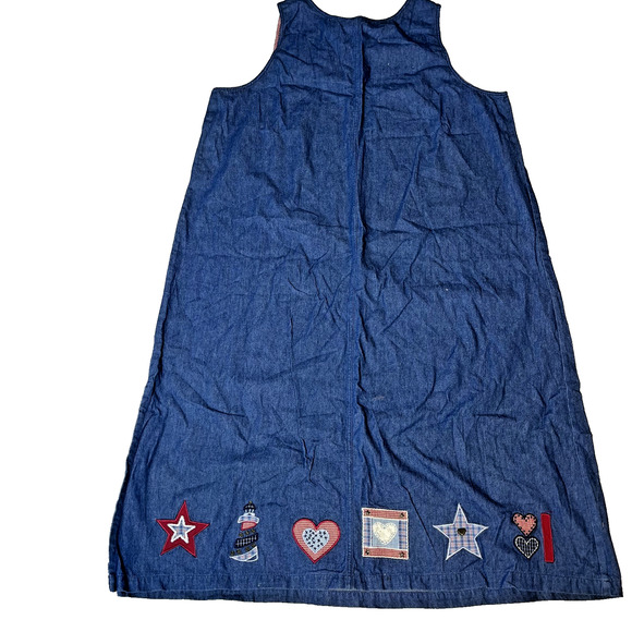 Koret City Blues Denim Jumper Dress 20W Patriotic Appliqué Buttons Lightweight - Picture 2 of 9
